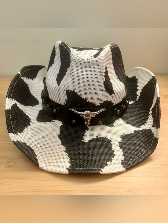 Hot Topic Accessories - Cow Print Cowboy Hat Western Faux Leather Band Stud Rivet Accents Women Cowgirl
